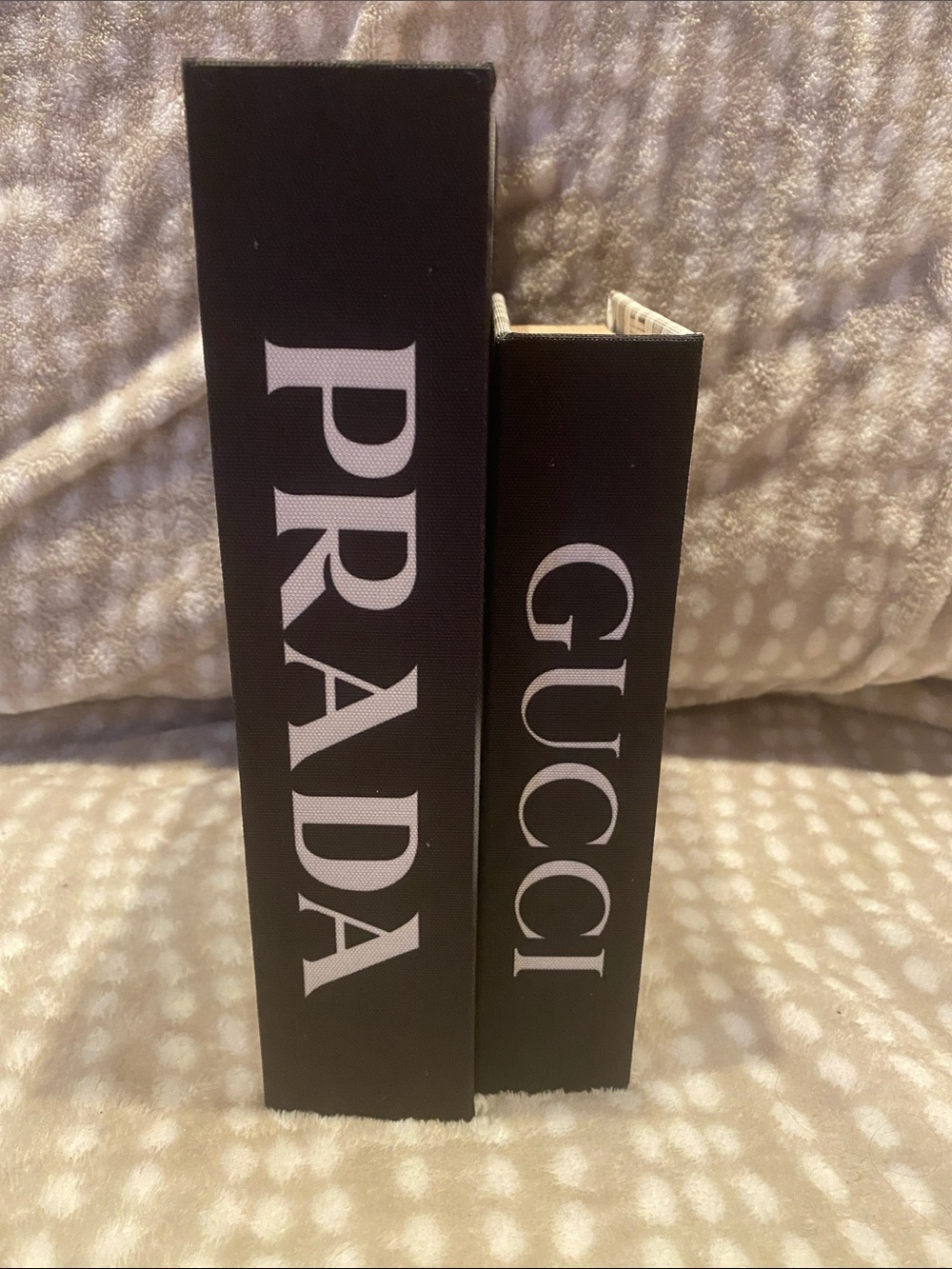 Decorative Prada & Gucci Black Logo faux Book Boxes